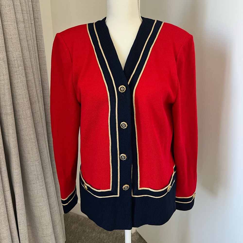 St. John Red and Navy Cardigan